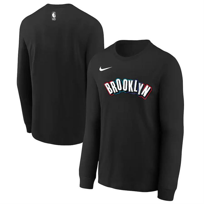 Men's Brooklyn Nets Black 2024/25 City Edition Essential Logo Long Sleeve T-Shirt